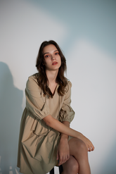 Puff Sleeves Mini Dress in khaki